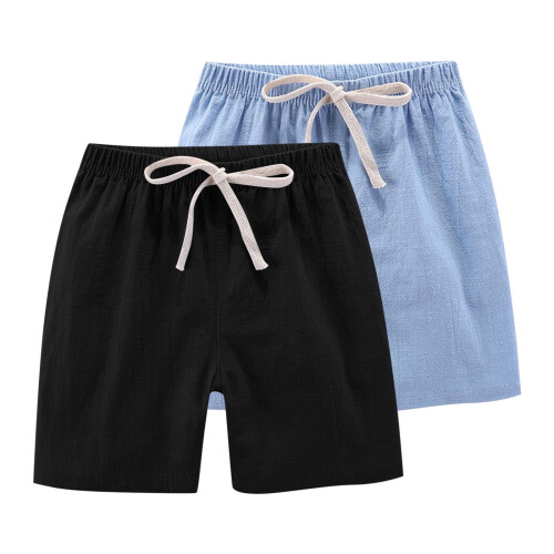 Kids Cotton Linen Shorts Drawstring Olive Green 2-Pack 2-3