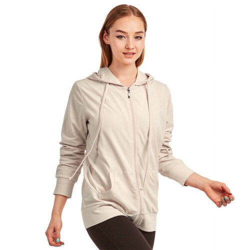 Giacca con cappuccio e zip da donna, leggera, in misto cotone. 2