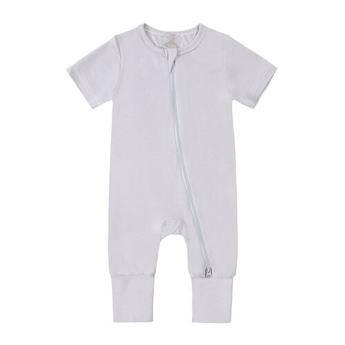 Baby Rompers Front Zipper Short Sleeve Solid Color
