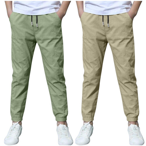 Boys Linen Pants Green 2 Pack 9-10 Years
