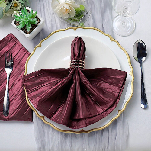 Guardanapos de mesa em tafetá texturizado bordô, 5 unidades, 50 x 50 cm (20 x 20 polegadas) 2