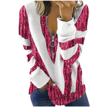 Damen-Pullover mit Viertelreißverschluss, gestreift und glitzernd 1