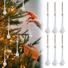 Christmas Ornaments Glass Teardrop Crystal Icicles 6 Count