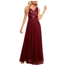 Ärmelloses, besticktes Tüll-Maxikleid für Damen mit V-Ausschnitt