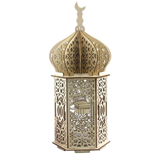 Bougie LED Ramadan Eid Mubarak Décoration Bois Noir