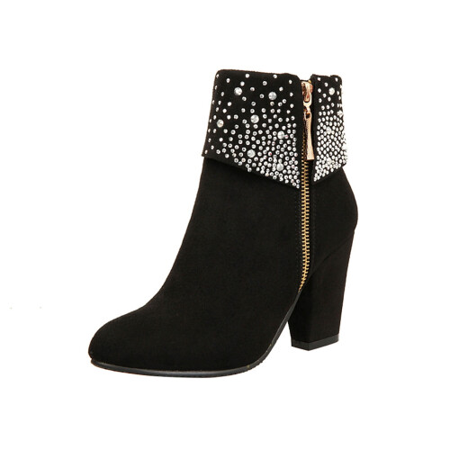 Stivaletti eleganti da donna con tacco grosso e strass 1