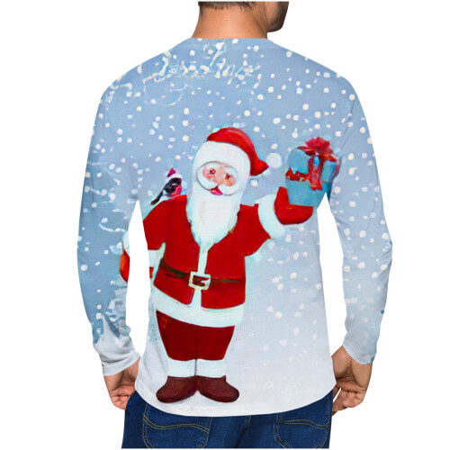 Pull de Noël homme à col rond bleu clair 3D 2