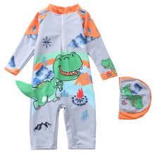 Boy's long sleeve UPF 50 rash guard swimsuit, grey, 2–3