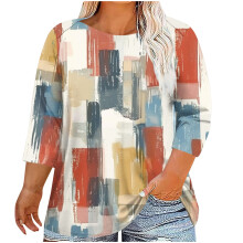 Women's Plus Size Floral Print Tunic Top 3/4 Sleeve