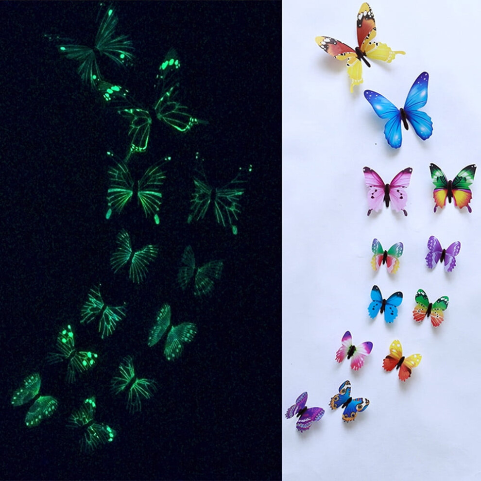 Wall Decor Luminous Butterfly Decals 12 Pieces