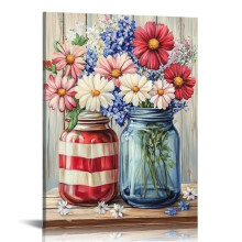 Patriotic Canvas Wall Art Red Blue Vase 16x20in
