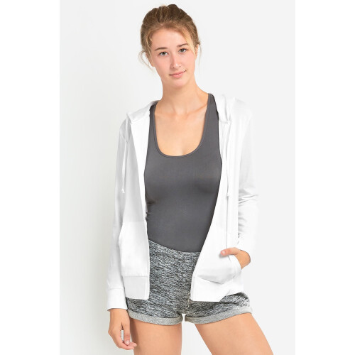 Felpa con cappuccio e zip a maniche lunghe da donna, leggera e in misto cotone. 1