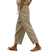 Women's Linen Cotton Palazzo Pants with Pockets Elastic