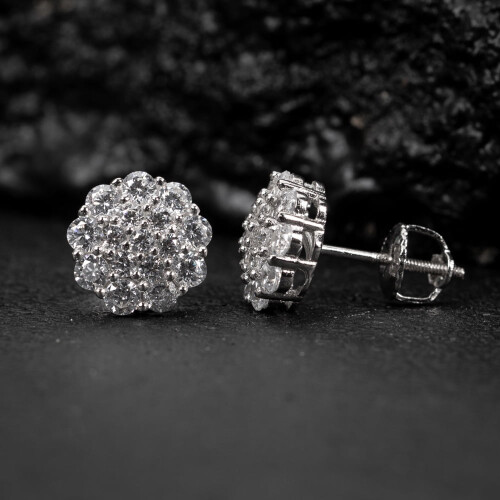 White Gold Plated 925 Sterling Silver Honeycomb Stud 1