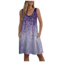 Robe d'été bohème à fleurs sans manches violette, taille M