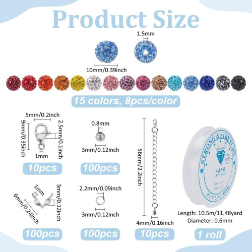 Strassperlen-Set, 10 mm, 15 Farben, 440 Stück 1