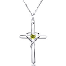 Kreuzkette aus 925er Sterlingsilber mit Zirkonia-Geburtsstein