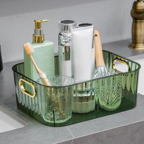 Cesto de armazenamento de plástico transparente 9x6x3,5 polegadas verde