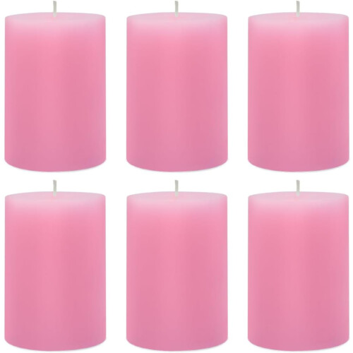 Lyserøde søjlelys uden parfum, drypfri 2,75 x 4 tommer, 6 stk.