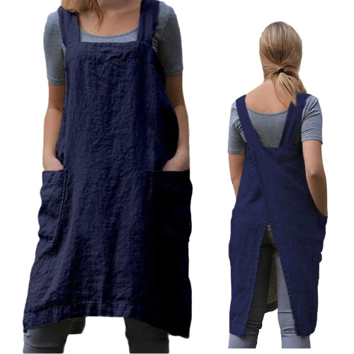 Grembiule da donna con spalline incrociate e tasche.