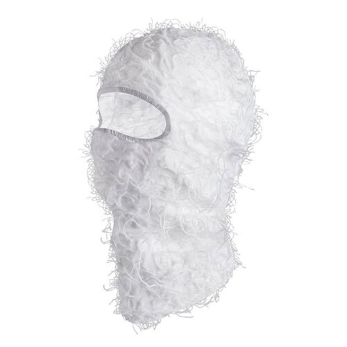 Maschera da sci integrale bianca effetto invecchiato, morbida e pelosa.