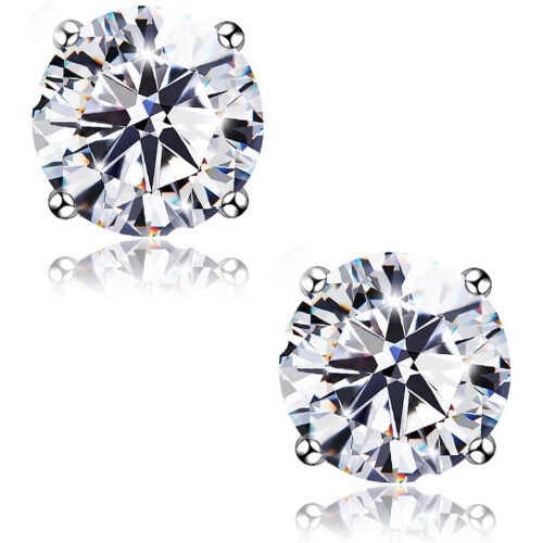 CZ stud earrings 18K white gold plated sterling silver