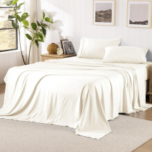 Ensemble de draps beiges pour lit queen, en microfibre brossée ultra douce, 4 pièces