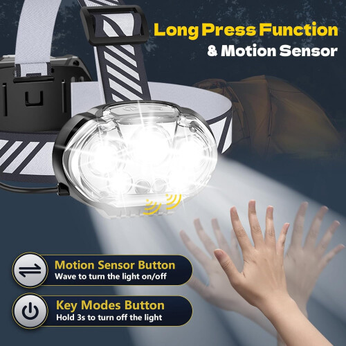 Rechargeable5-LED Headlamp Red/White Light8Modes 1