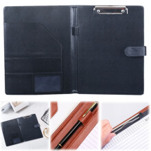 Faux Leather Padfolio with Clipboard and Card Holder Black