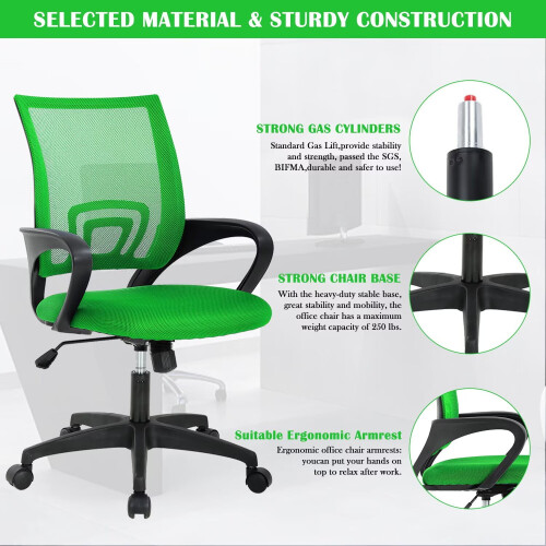 Ergonomic Office Chair Green Adjustable Height with Armrests 1