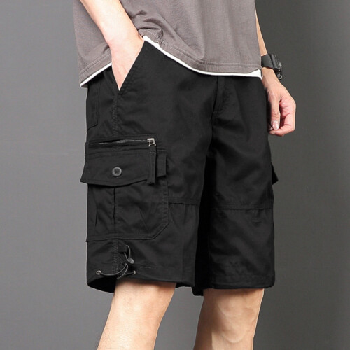 Herre cargo shorts med elastisk talje, sort, L