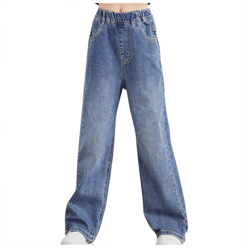 Girls blue denim pants with pockets 1 pair