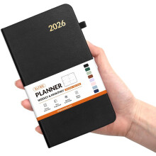 Wochenplaner im Taschenformat, 8,9 x 15,2 cm, 12 Monate, Hardcover, Schwarz