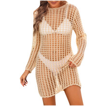 Women's Crochet Cover-Up Dress with Long Sleeves and