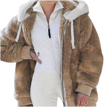 Women's Oversized Sherpa Jacket with Full Zip, Hood, and