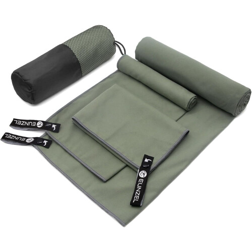Microvezel campinghanddoekenset legergroen, 3 maten