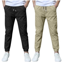 Boys Linen Pants Summer Chino Drawstring Trousers Black 2