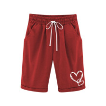 Girls Casual Bermuda Shorts Red High Waisted Knee Length
