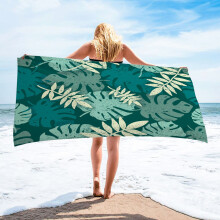 Microvezel strandhanddoek met kust-eucalyptusmotief, 30x60 inch