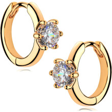 Cubic Zirconia Huggie Earrings 14k Gold Plated Small