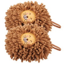 Serviettes à mains rondes en chenille couleur café, lot de 2, 18 x 18 x 6 cm