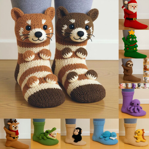 Chaussettes en maille 3D effet crocodile, double épaisseur de coton