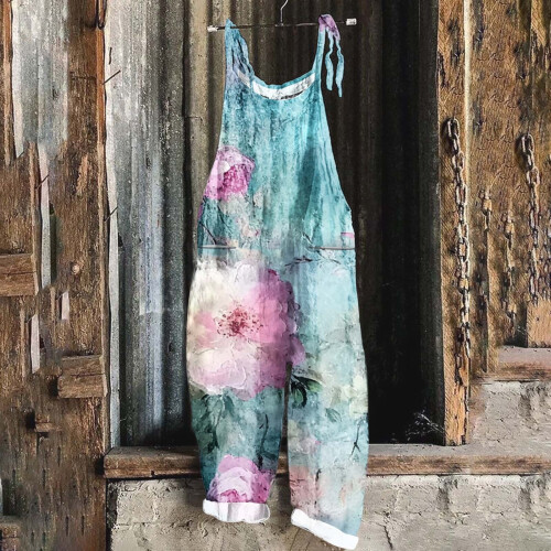 Macacão feminino boho floral em bambu modal com decote em V e costas nuas. 1