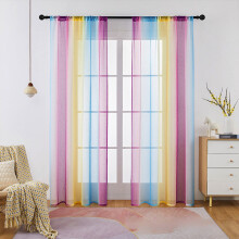 Rainbow Ombre Sheer Curtains Semi-Sheer Panel Set of Two