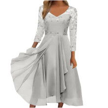 elegante formele maxi-jurk van chiffon en kant voor dames met halflange mouwen.
