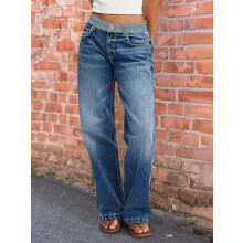 Pantalon en denim stretch taille haute pour femme, bleu, tailles 2 Ă 18