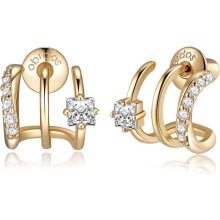 14K Gold Plated Triple Huggie Stud Earrings