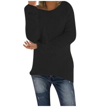 Women's fluffy fuzzy sweater solid color long sleeve round