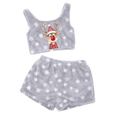 Damesflanellen kerstpyjamaset, lichtgewicht, met ronde hals.