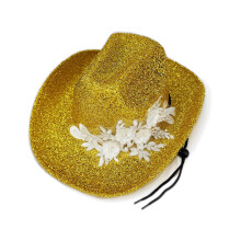 Chapéu de cowboy feminino com lantejoulas douradas (1 unidade)